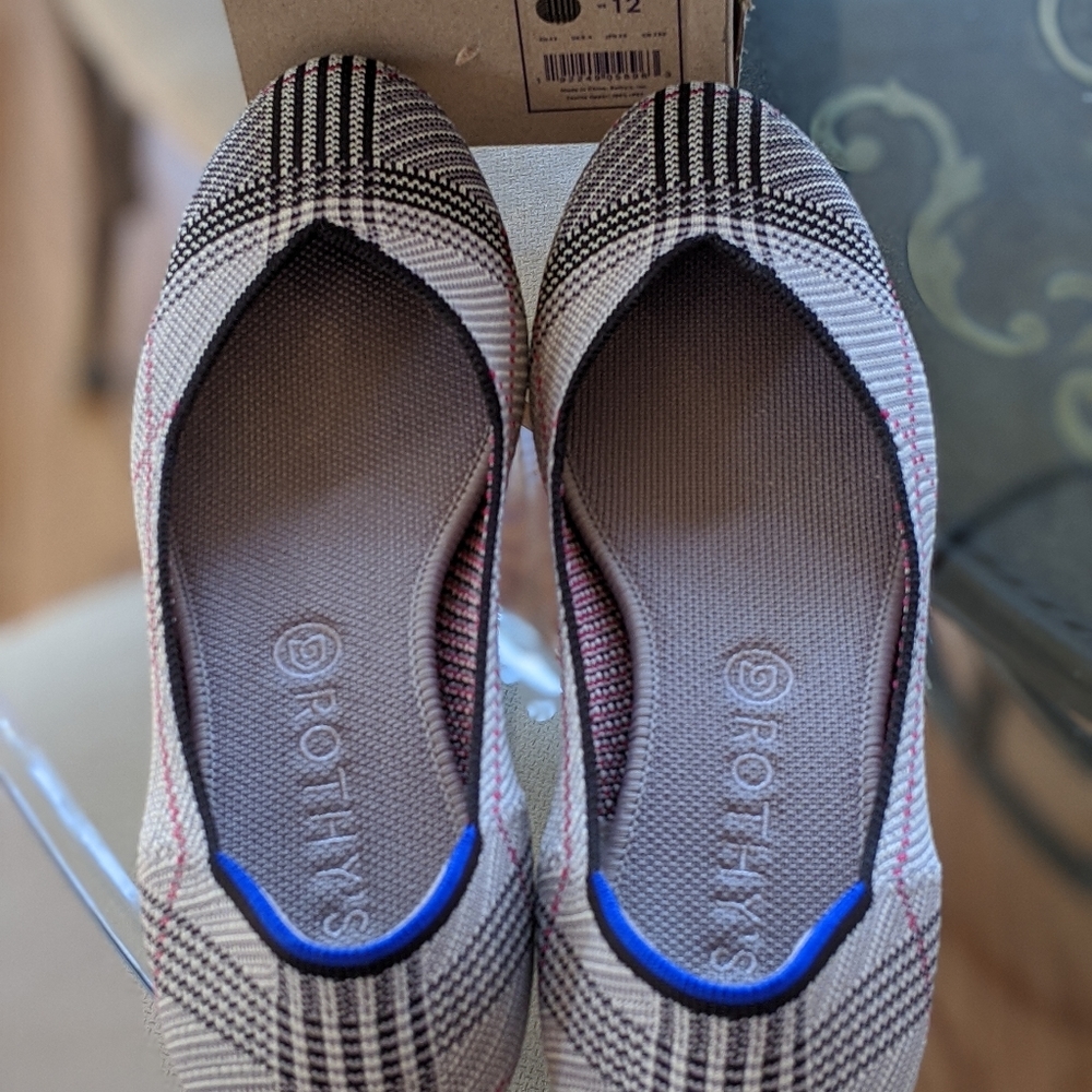 Rothy's Grey Glen Plaid Flats Size 12 Retired